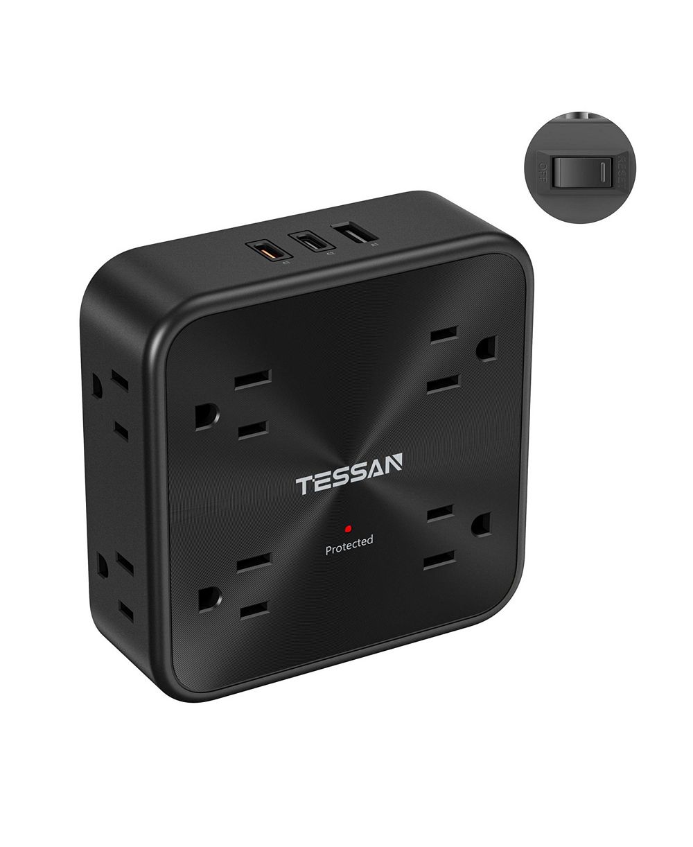 TESSAN 11-in-1 Outlet Extender with 8 AC Outlets, 3 USB Ports, Surge Protection