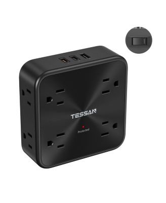 TESSAN 11-in-1 Outlet Extender with 8 AC Outlets, 3 USB Ports, Surge Protection
