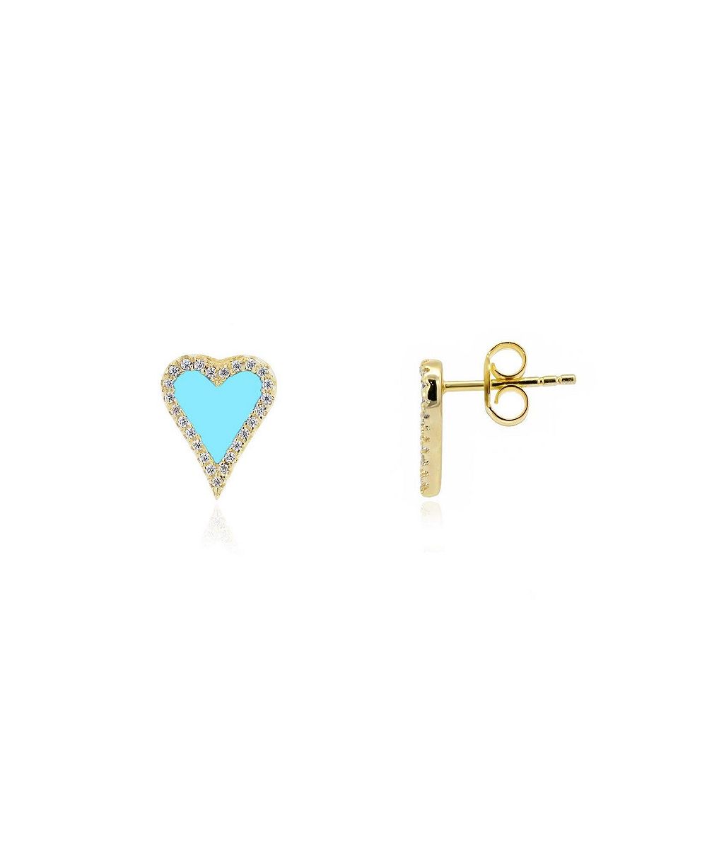 The Lovery Mini Turquoise CZ Halo Heart Серьги из стерлингового серебра с напылением 14K Gold-Plated