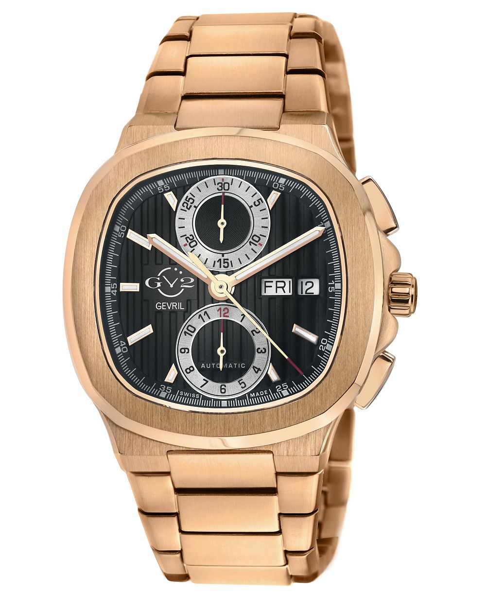 GV2 by Gevril Men's Swiss Made Potente Chronograph Swiss Automatic IP Stainless Steel Bracelet Watch