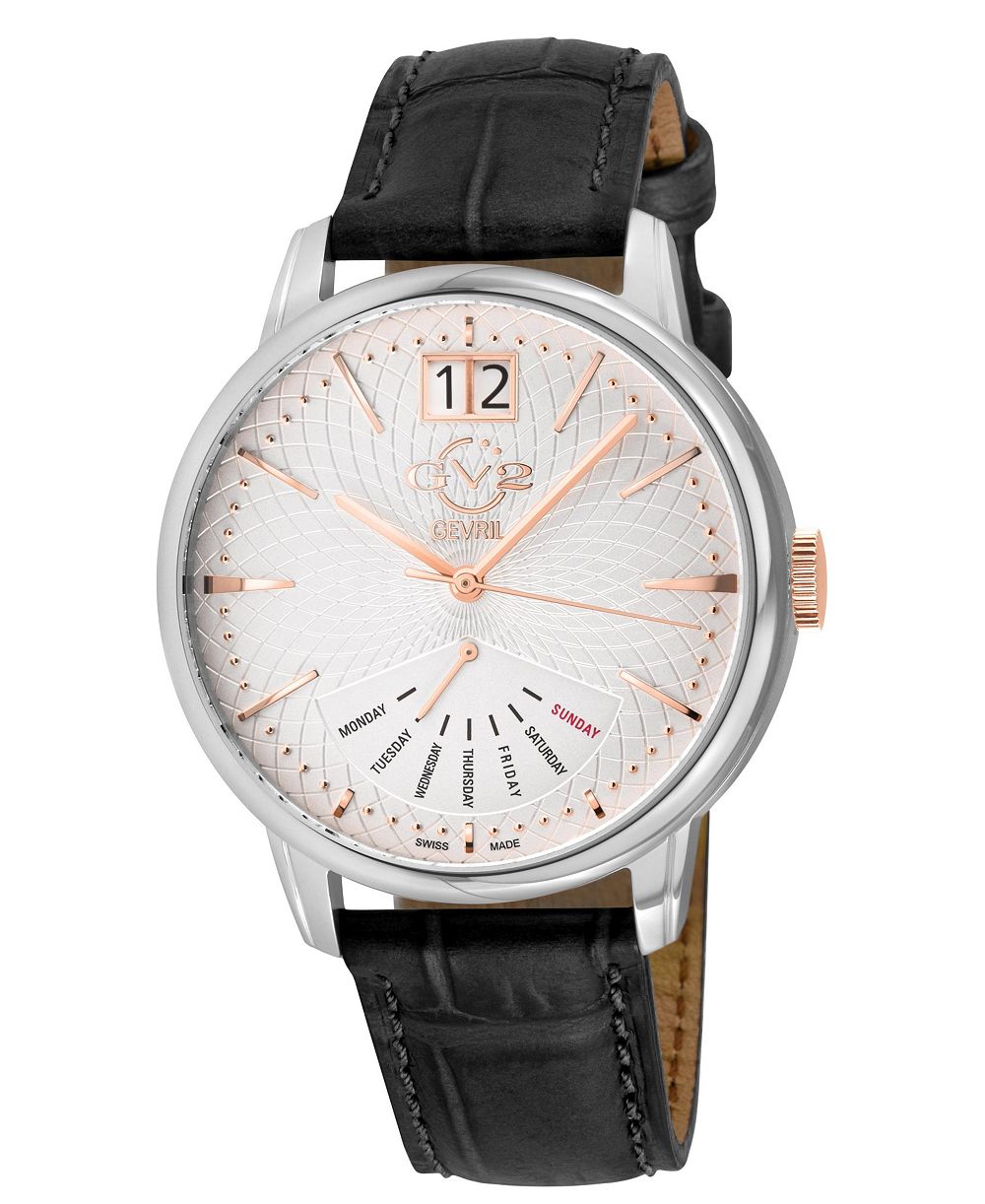Мужские часы GV2 by Gevril Swiss Made Rovescio Swiss Quartz с кожаным ремешком