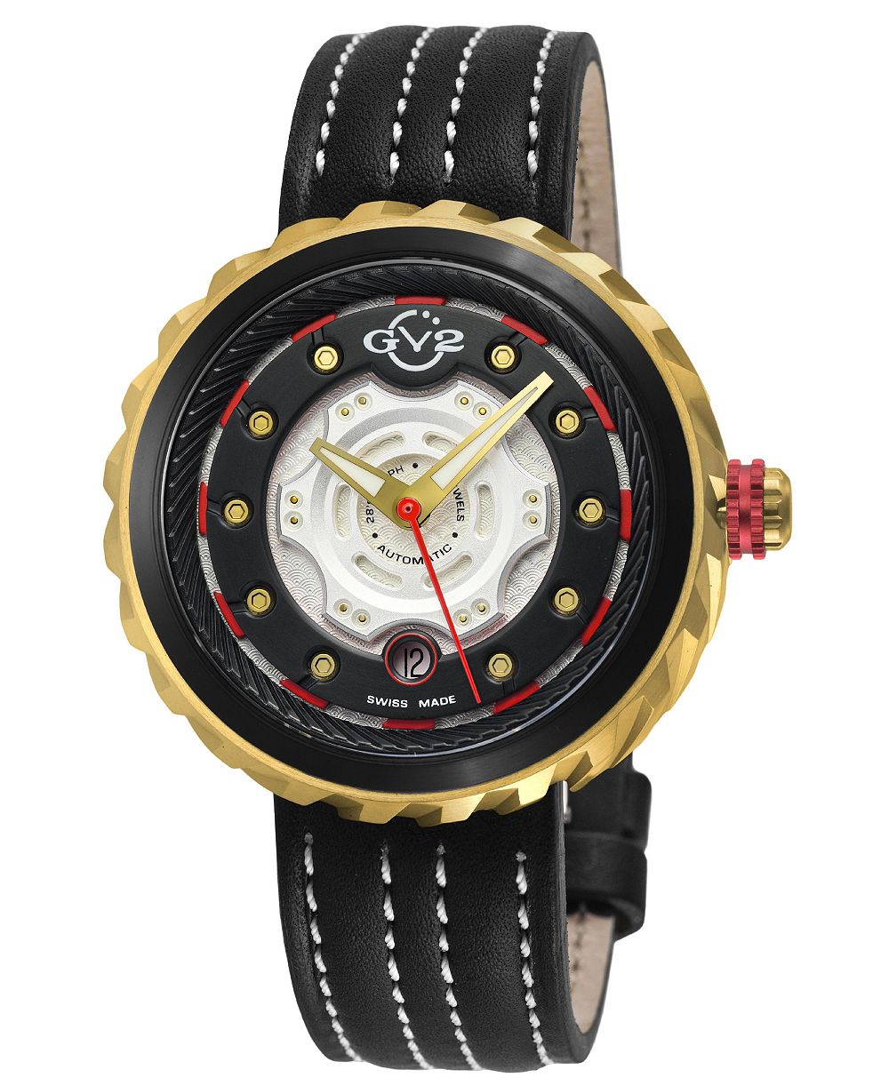 GV2 by Gevril Men's Swiss Made Motorcycle Swiss Automatic Italian Leather Strap Watch