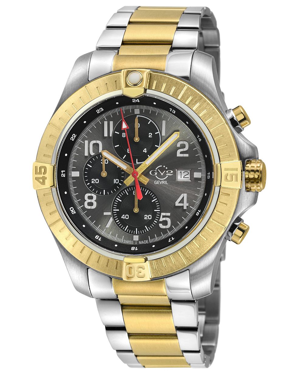 Мужские часы GV2 by Gevril Swiss Made T38 Swiss Quartz Two tone Stainless Steel с браслетом