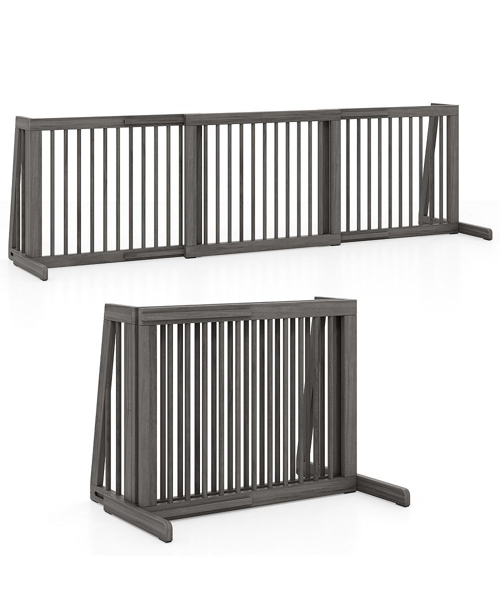 Gymax Folding Adjustable Free Standing 3 Panel Wood Pet Dog Slide Gate Safety Fence