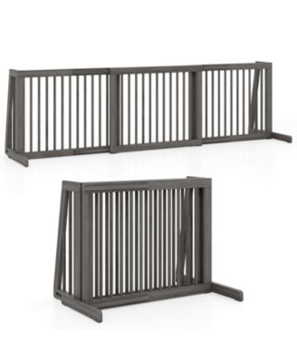 Gymax Folding Adjustable Free Standing 3 Panel Wood Pet Dog Slide Gate Safety Fence