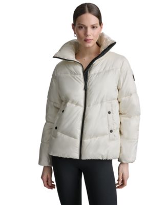 DKNY Sport Women's Water-Resistant Quilted Puffer Jacket with Oversized Collar