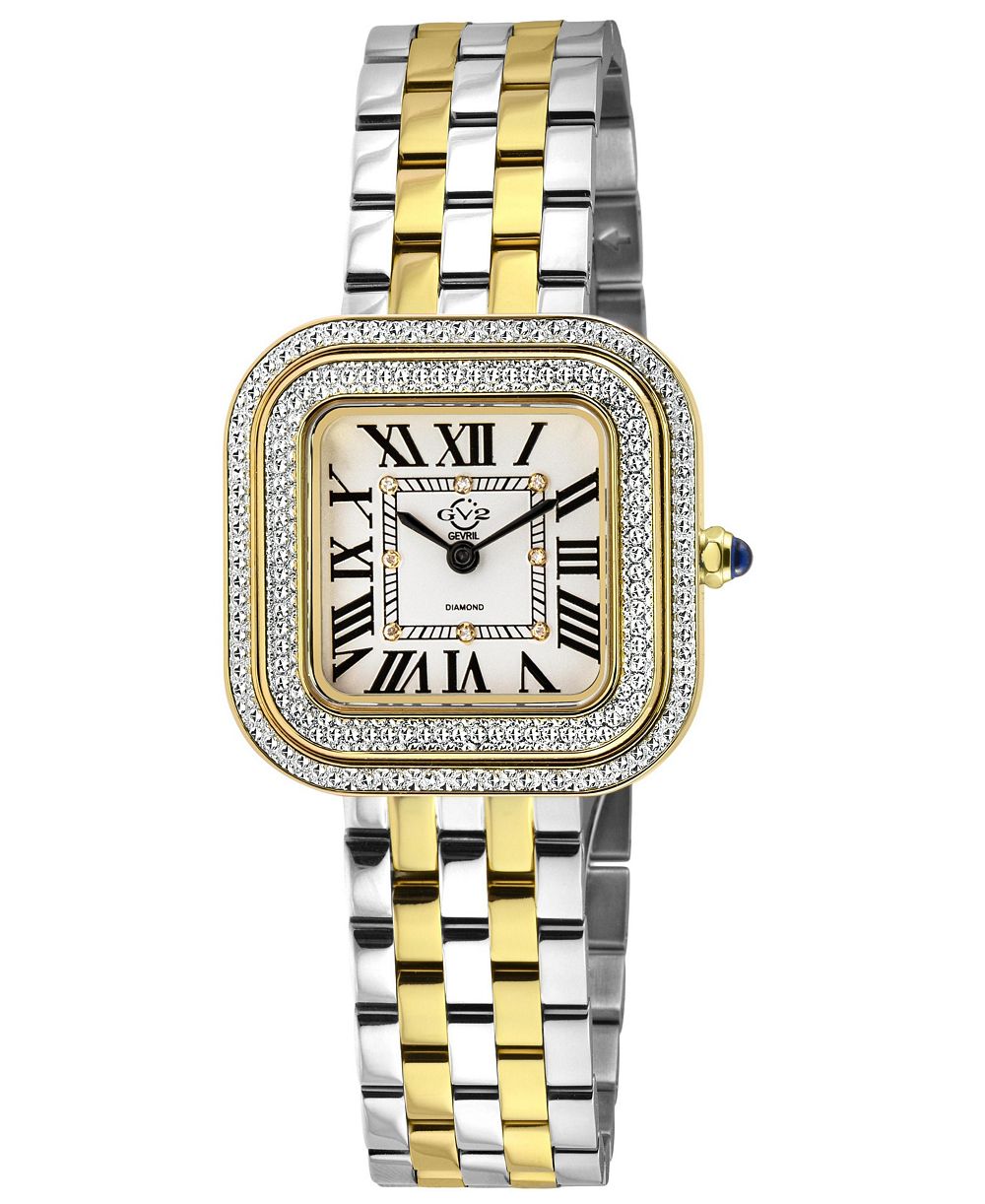 GV2 by Gevril Women's Bellagio Swiss Quartz Two toned SS IPYG Stainless Steel Bracelet Diamond Watch