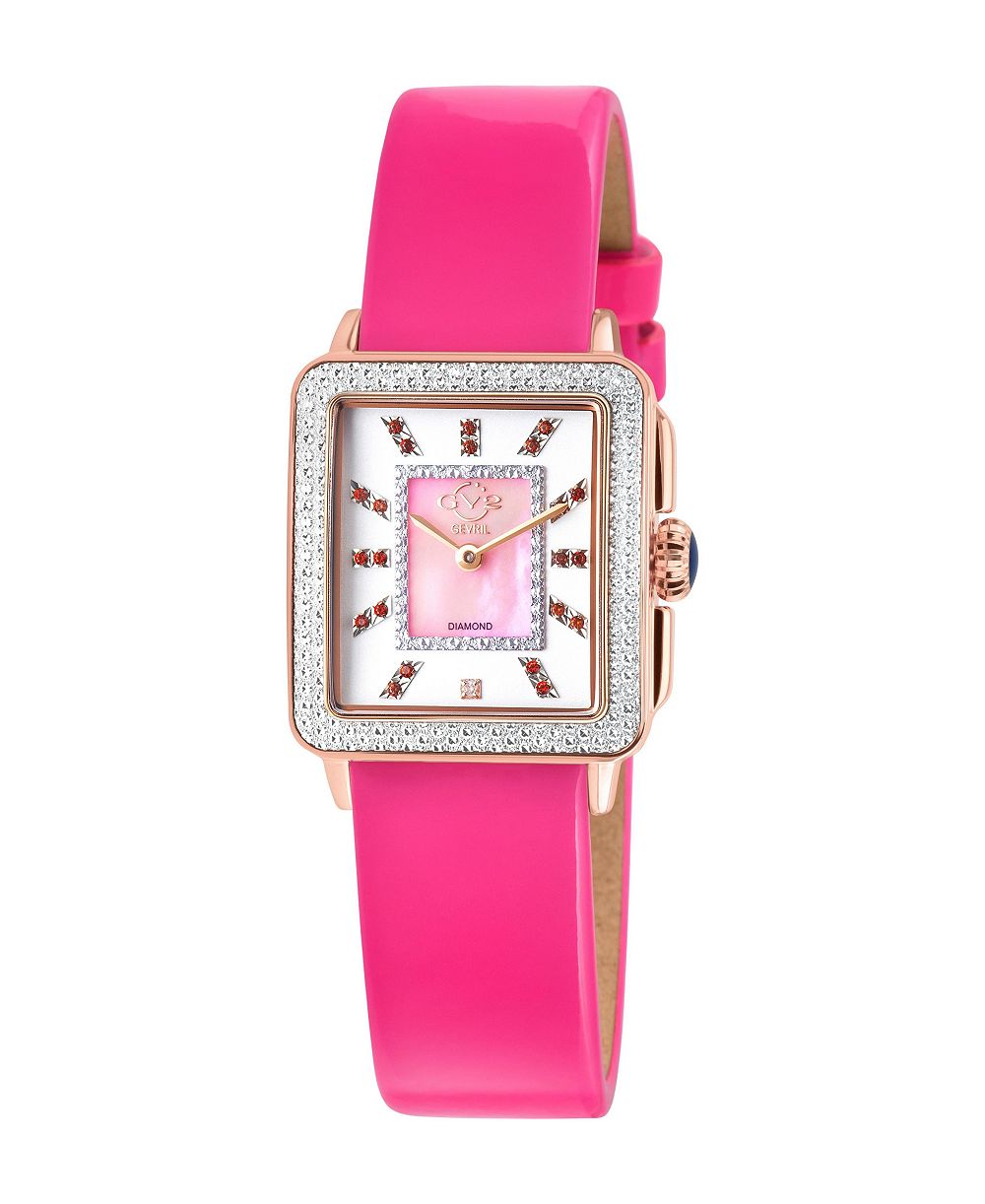 GV2 by Gevril Women's Padova Gemstone Swiss Quartz magenta Italian Leather Strap Diamond Watch