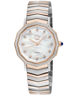 GV2 by Gevril Women's Spello II Swiss Quartz Two toned SS IPRG Stainless Steel Bracelet Diamond Watch