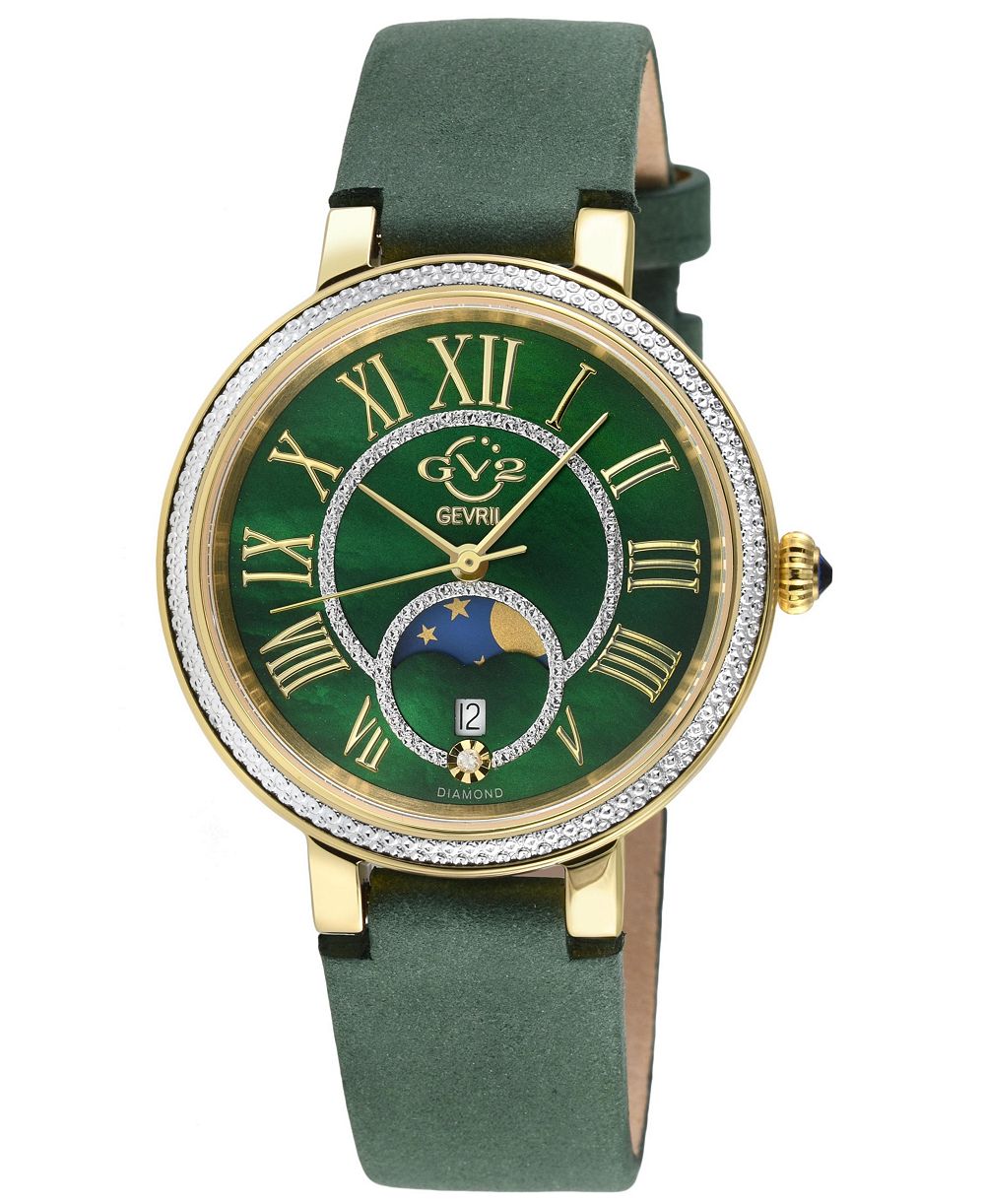 GV2 by Gevril Women's Genoa Swiss Quartz Italian Leather Suede Strap Diamond Watch