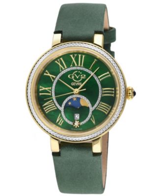GV2 by Gevril Women's Genoa Swiss Quartz Italian Leather Suede Strap Diamond Watch