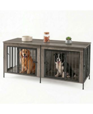 ZENY Double Dog Crate Furniture with Divider, Heavy Duty Pet Kennel End Table TV Stand, Extra Large Double Door