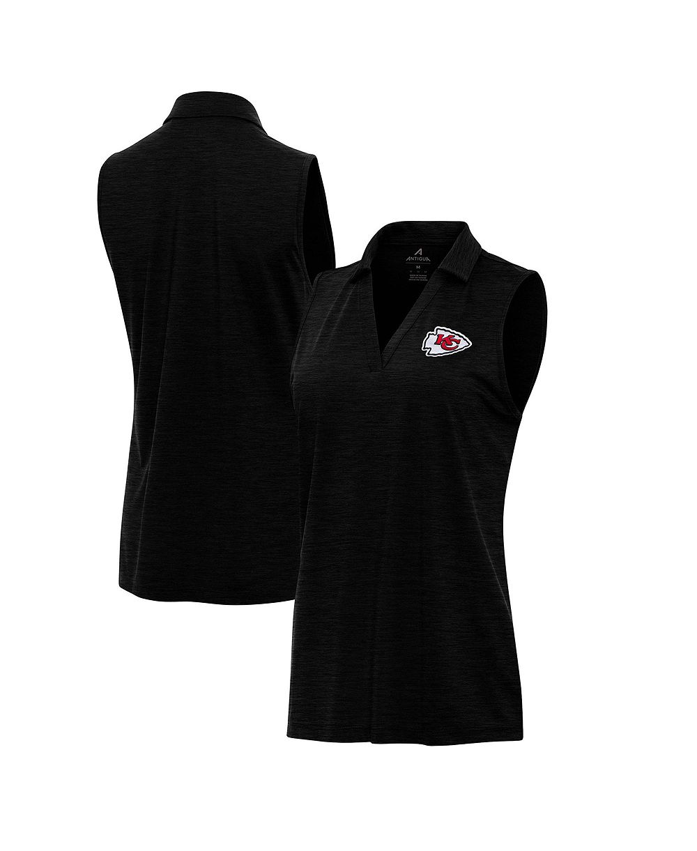 Женский трикотажный поло без рукавов Antigua Heather Black Kansas City Chiefs Layout с V-образным вырезом