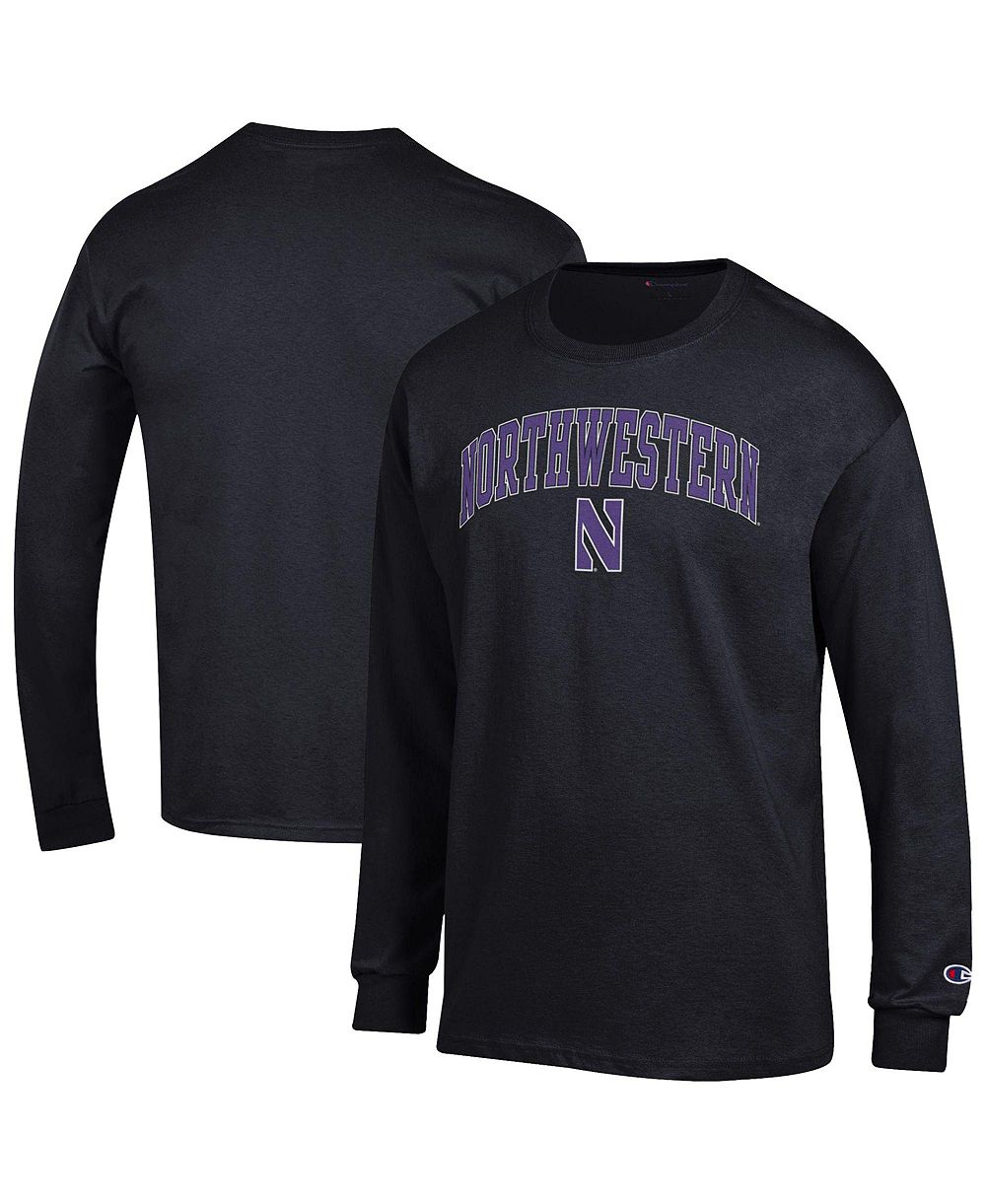 Мужская футболка Champion с длинным рукавом и логотипом Northwestern Wildcats Arch Over, черная