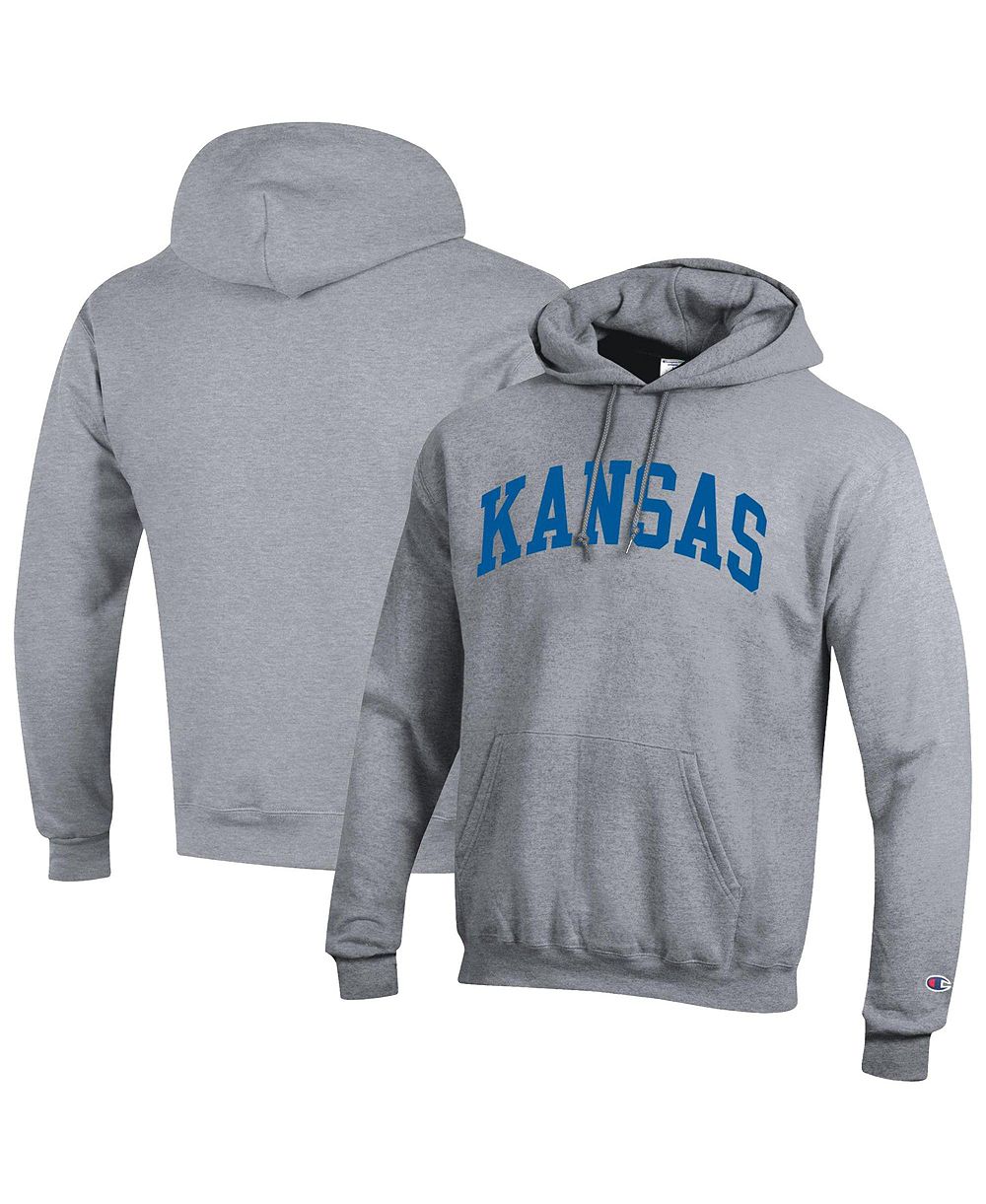 Мужской флисовый пуловер-худи Champion с надписью Kansas Jayhawks, цвет меланж серый