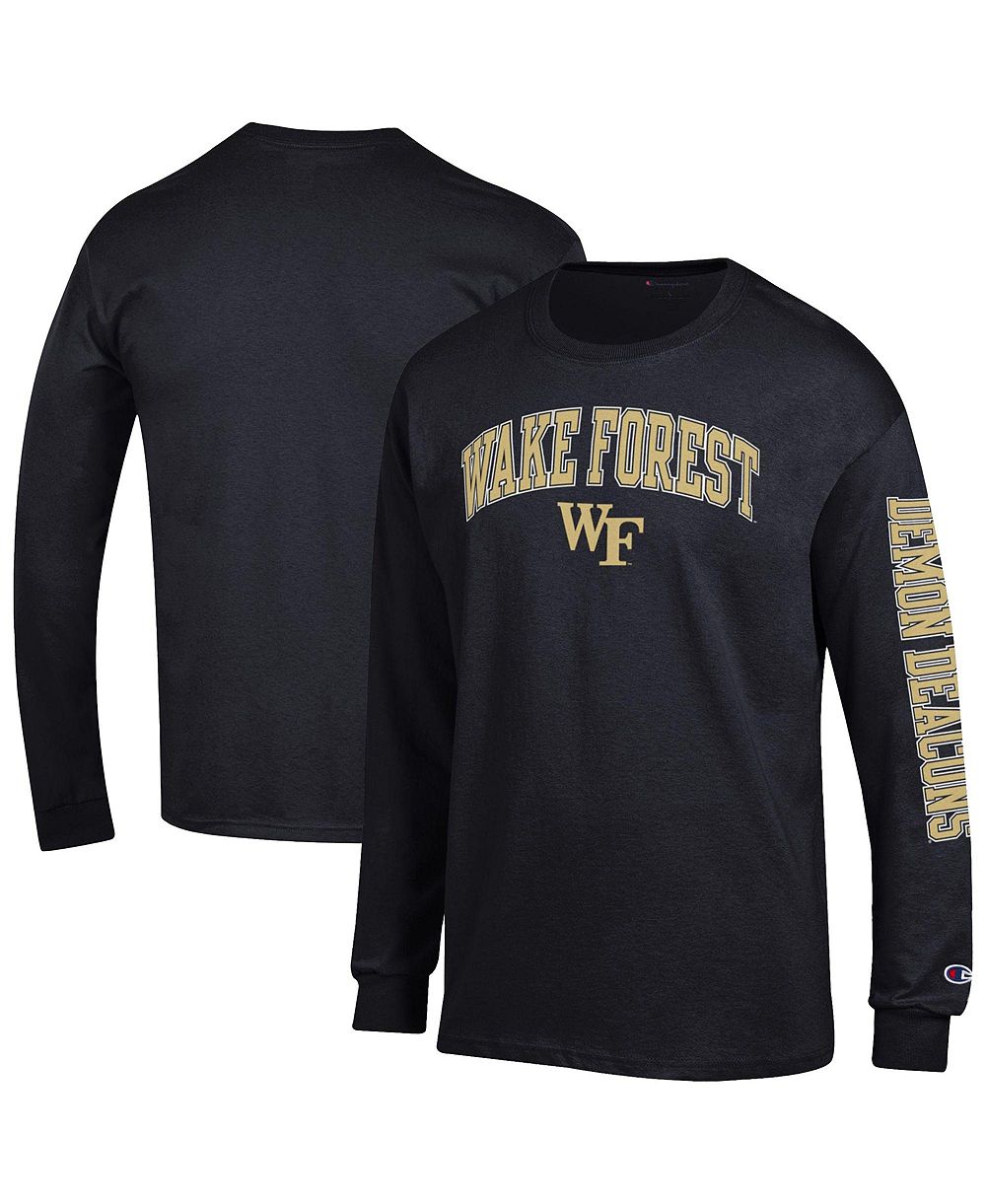 Champion Men's Wake Forest Demon Deacons Arch Over Logo 2-Hit Long-Sleeve Crewneck Screen-Print Graphic T-Shirt