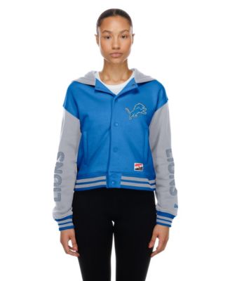 Женская куртка New Era Blue Detroit Lions Throwback с полной застежкой-кнопкой и капюшоном