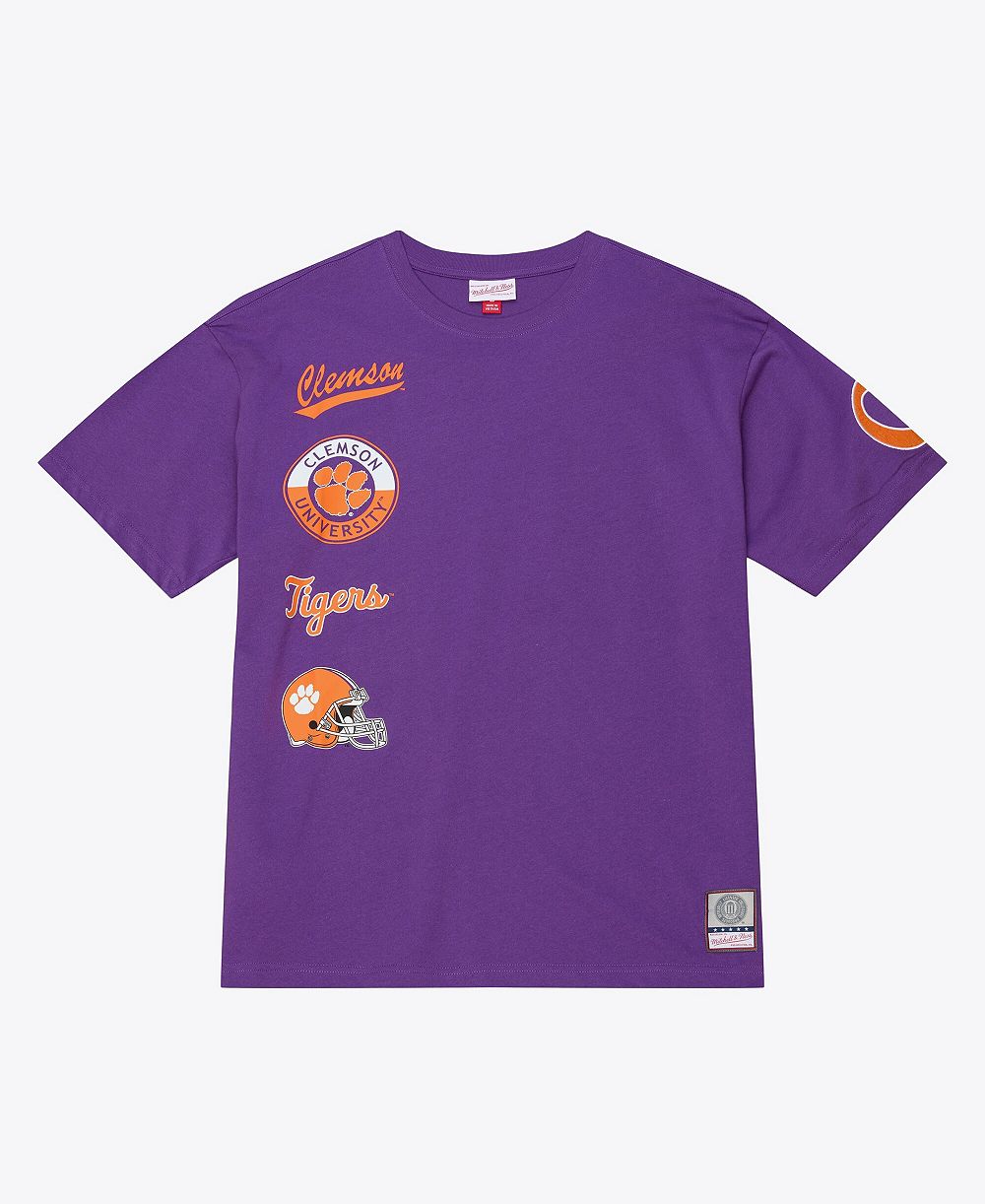 Mitchell & Ness мужская премиальная футболка с двойным логотипом Clemson Tigers, цвет фиолетовый