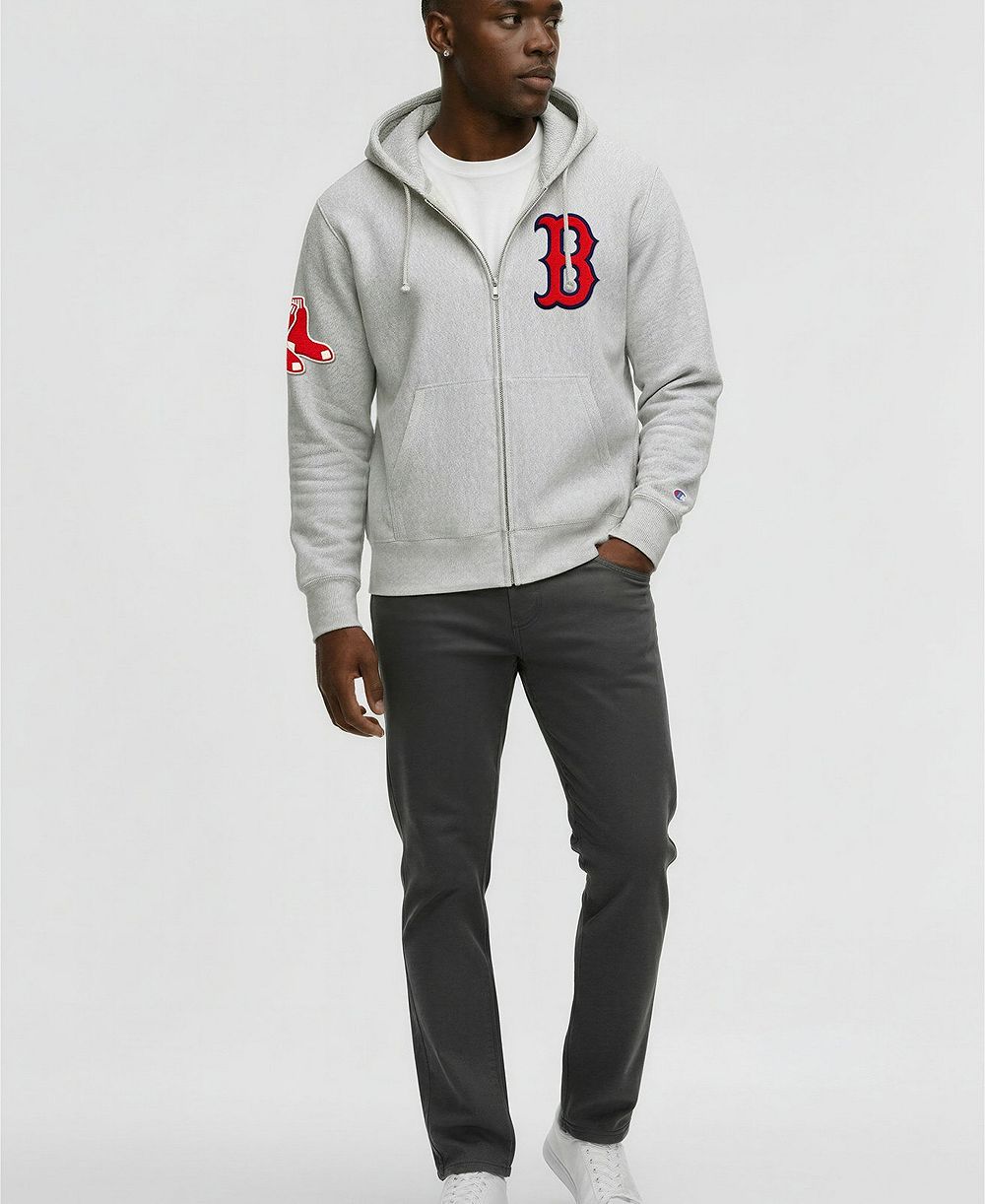 Champion Мужское худи на молнии с принтом Boston Red Sox, Chenille