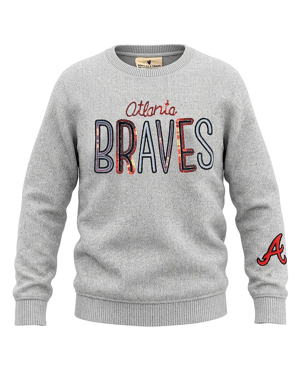 Soft As A Grape потертая серая толстовка с круглым вырезом и пайетками Atlanta Braves для девочек