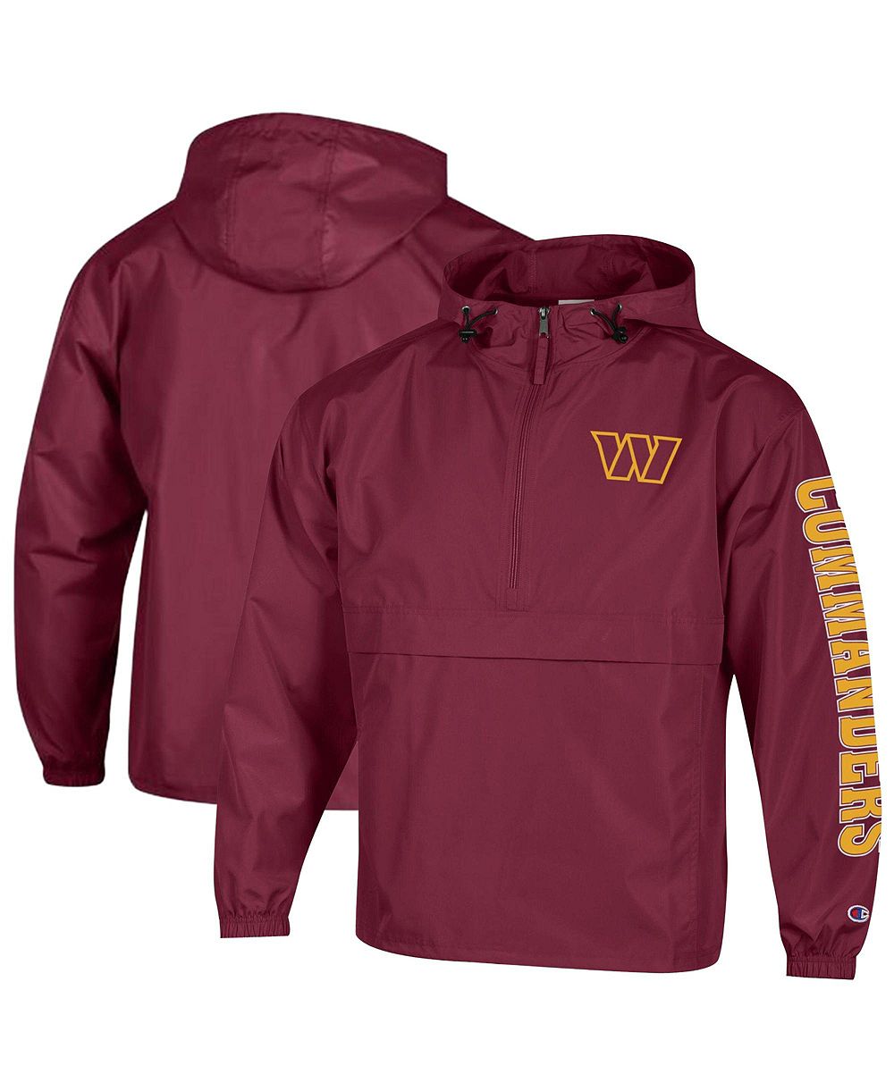 Champion Men's Burgundy Washington Commanders Packable Hooded Windbreaker Half-Zip Jacket