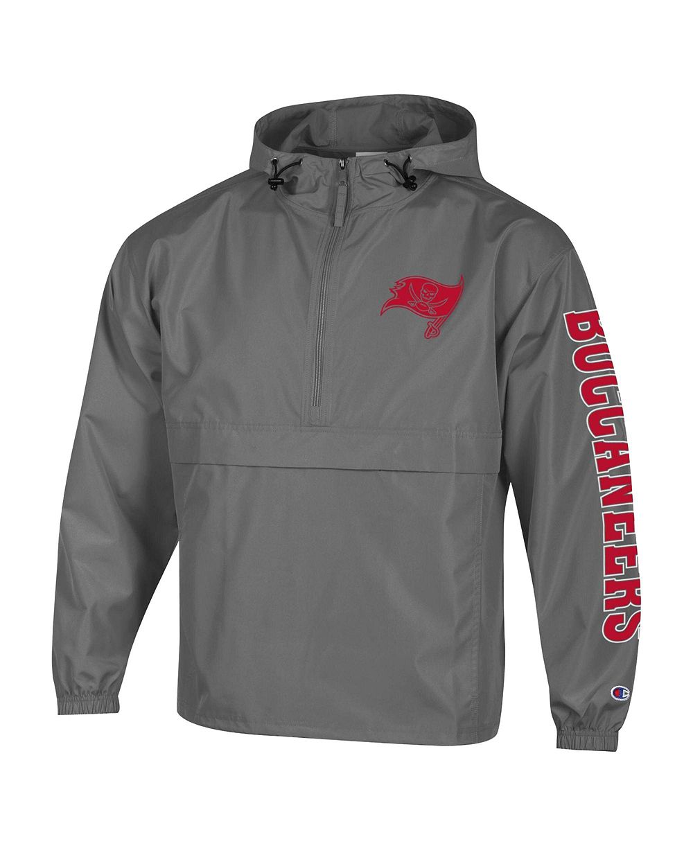 Champion Men's Pewter Tampa Bay Buccaneers Packable Hooded Windbreaker Half-Zip Jacket