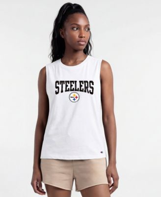 Champion Women's Pittsburgh Steelers Distressed Crewneck Cotton-Blend Tank Top
