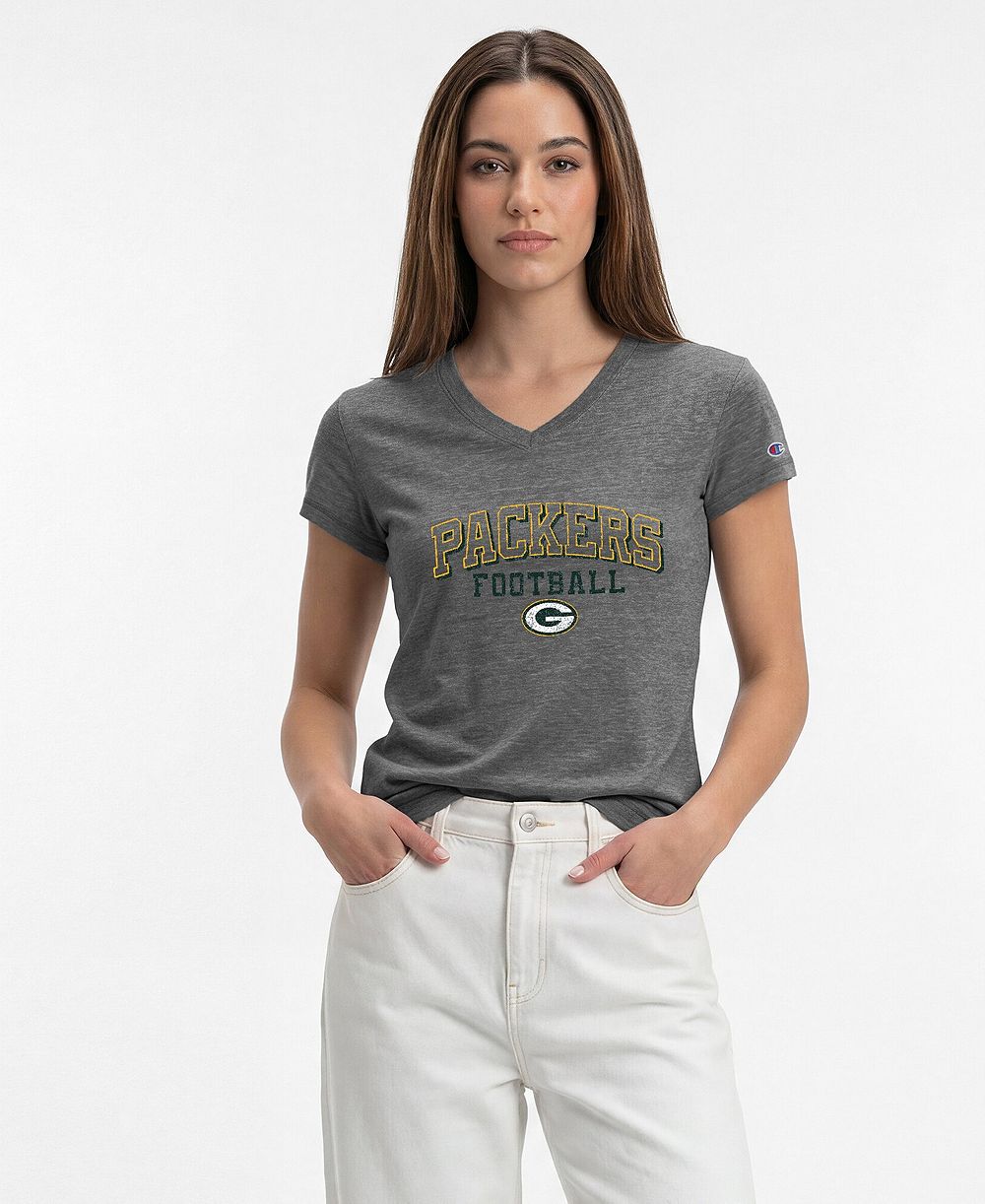 Женская футболка Champion с выцветшим принтом, Green Bay Packers, V-образный вырез