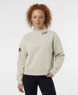 Champion Women's Chicago Blackhawks Collar Script Triumph Fleece Pullover Crewneck Sweatshirt