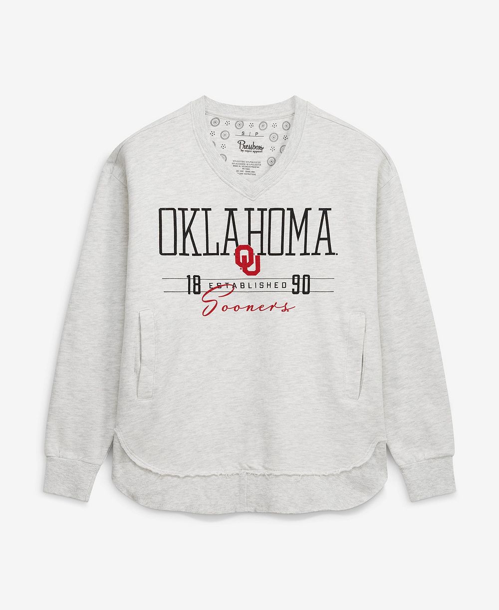 Женский свитшот Pressbox Oklahoma Sooners Marcus East Hall с капюшоном и графическим принтом на V-образном вырезе