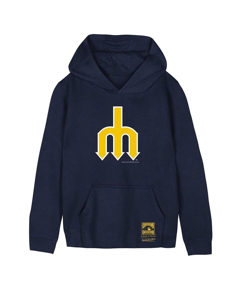 Mitchell & Ness Толстовка с капюшоном с ретро-логотипом Seattle Mariners для мальчиков и девочек, темно-синий