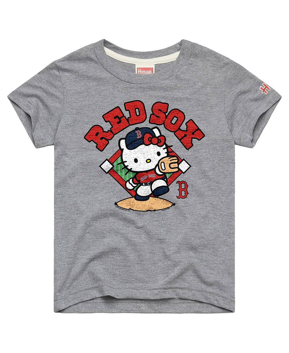 Homage Детская футболка из трикотажа с логотипом Boston Red Sox и Hello Kitty x MLB, серый цвет