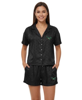 Concepts Sport Women's Philadelphia Eagles Wink Dot Satin Jacquard Polka Dot Button-Up Shirt and Shorts Set