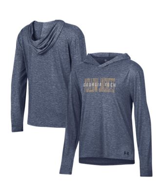 Женская футболка Under Armour с длинным рукавом и капюшоном из трикотажной смеси, темно-синяя, с символикой Georgia Tech Yellow Jackets