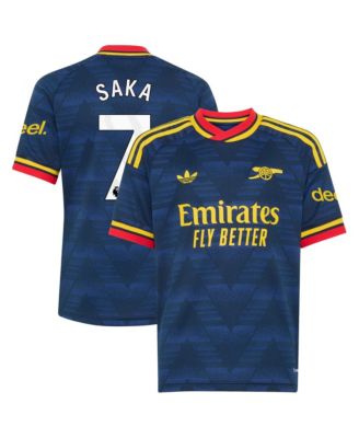 Детская реплика гостевой джерси Arsenal 2026/27 adidas с именем Букайо Сака для мальчиков и девочек старшего возраста, темно-синяя