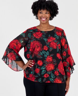 Kasper Plus Size Ruffle 3/4-Sleeve Blouse