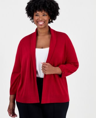 Kasper Plus Size Kissing Front Shawl-Collar Lightweight Cardigan