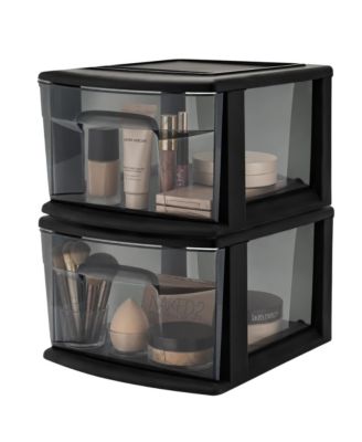 Homz Plastic 1 Drawer Medium Storage Cart, Black Frame with Smoke Drawer, 2 Pack