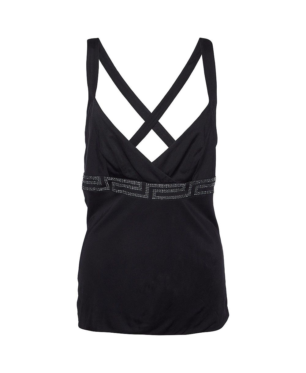 Pre-Owned Versace Women's Crystal Greca Embellished Jersey Tank Top