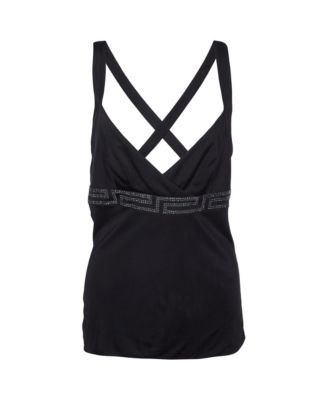 Pre-Owned Versace Women's Crystal Greca Embellished Jersey Tank Top