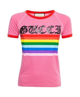 Pre-Owned Gucci Women's Rainbow Stripe Sequin Logo T-Shirt