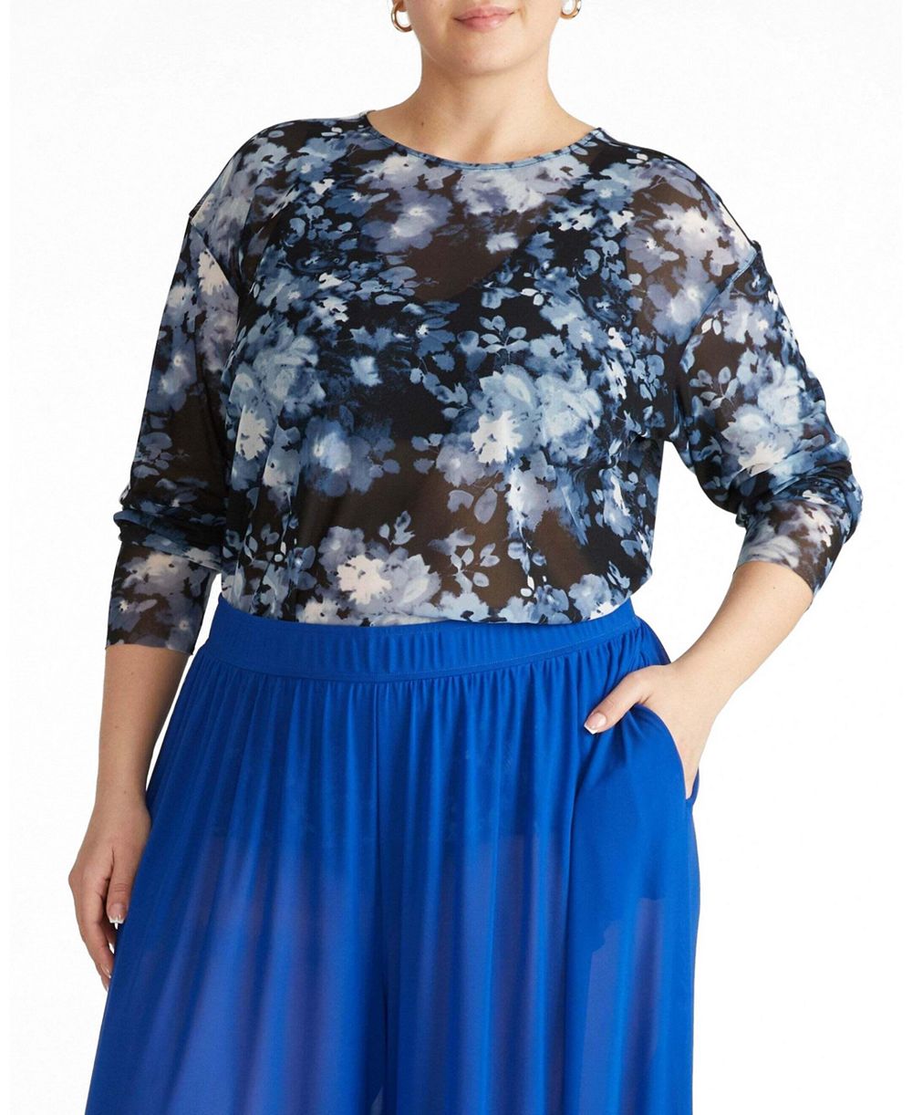 Universal Standard Plus Size Sheer Mesh Floral-Print Top