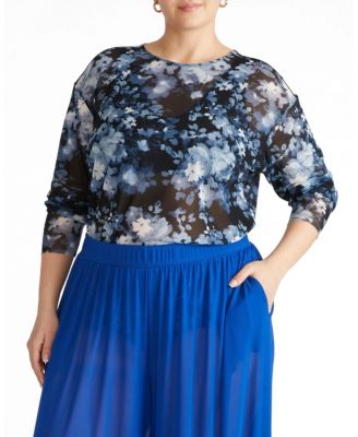 Universal Standard Plus Size Sheer Mesh Floral-Print Top