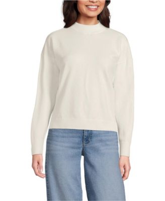 Lands' End Women's CashTouch Drop-Shoulder Mock Neck Cotton-Blend Sweater