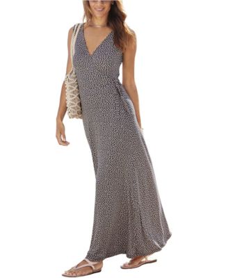 LASCANA Women's Viscose Printed Look Column V-Neck Maxi Dress