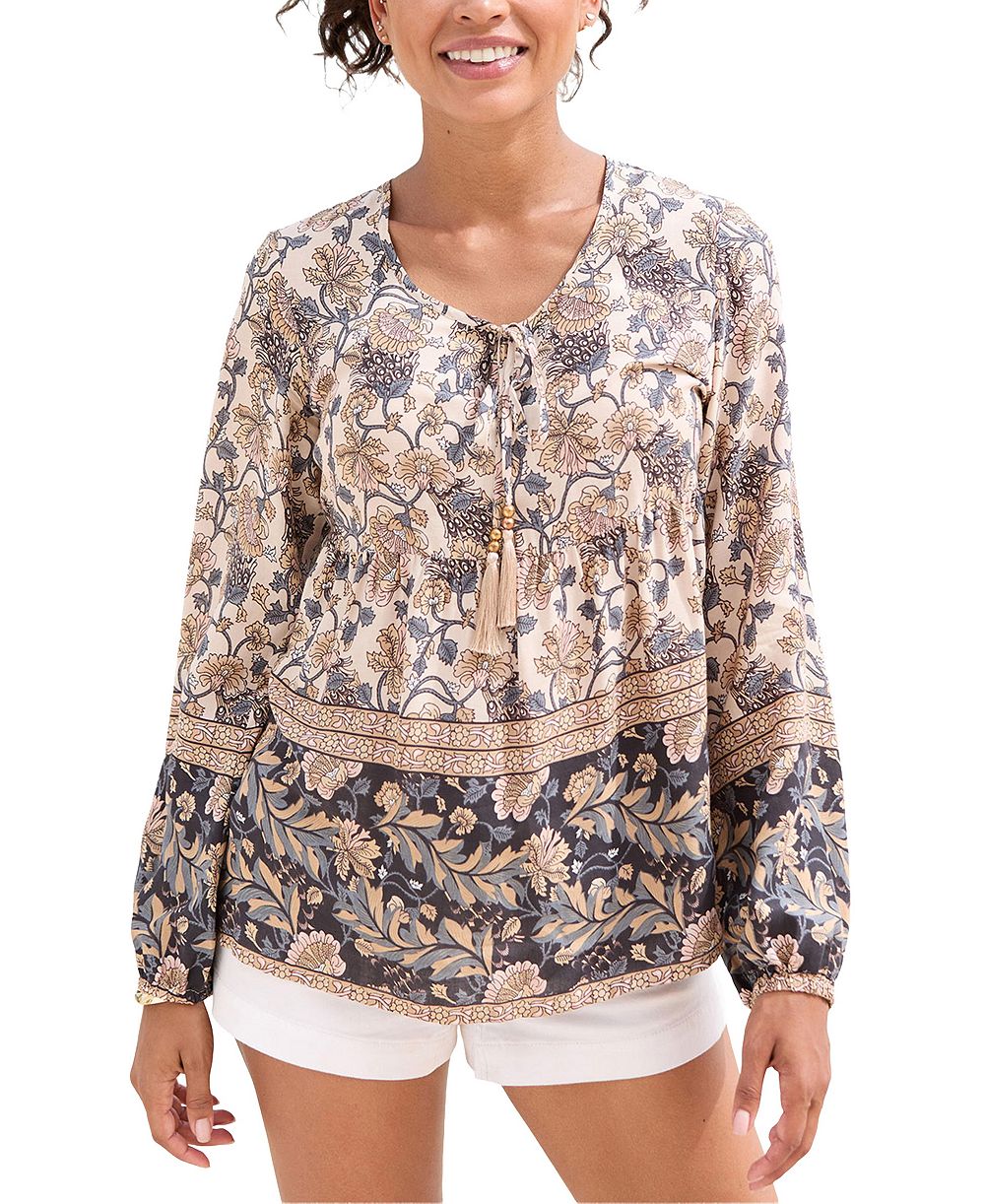 LASCANA Women's Viscose Floral Print Peasant Look Blouse