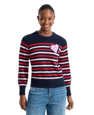 Lands' End Women's Drifter Heart-Print Crewneck Sweater