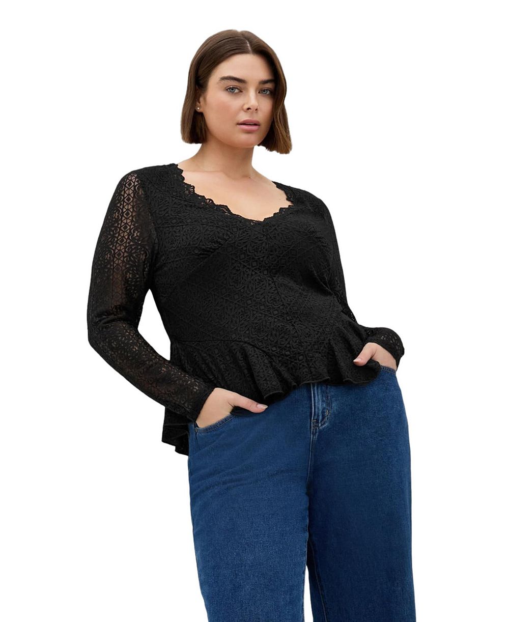 CITY CHIC Plus Size Lola V-Neck Long-Sleeve Lace Top