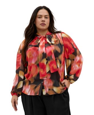 CITY CHIC Plus Size Celine Print Neck Tie Long Sleeve Floral Blouse