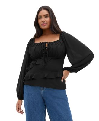 CITY CHIC Plus Size Shayla Long Balloon-Sleeve Frill Top